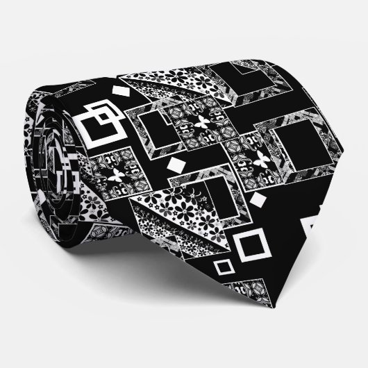 抽象芸術の幾何学白方形状黒いパターン ネクタイ (ロール)