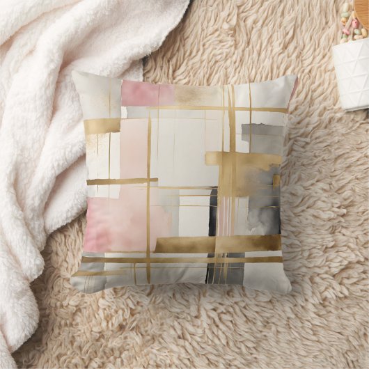 抽象芸術の幾何学的なアートのピンクグレーと金ゴールド#4 クッション (ブランケット)