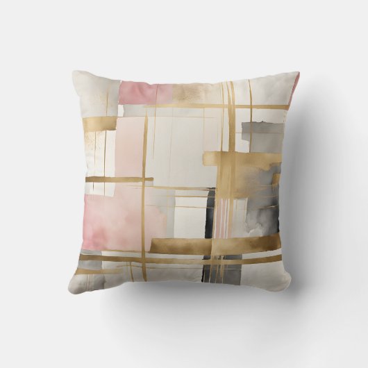 抽象芸術の幾何学的なアートのピンクグレーと金ゴールド#4 クッション (裏面)