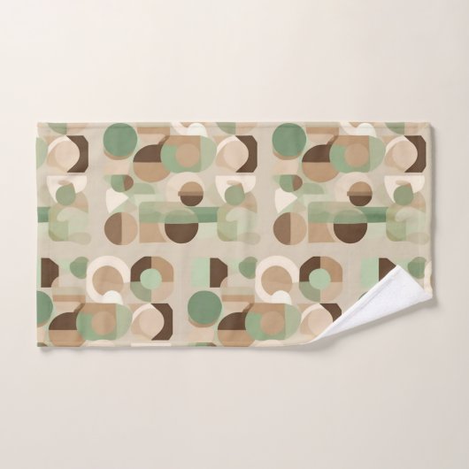 抽象芸術の幾何学的な形状（緑、ベージュ、茶色） バスタオルセット (ハンドタオル)