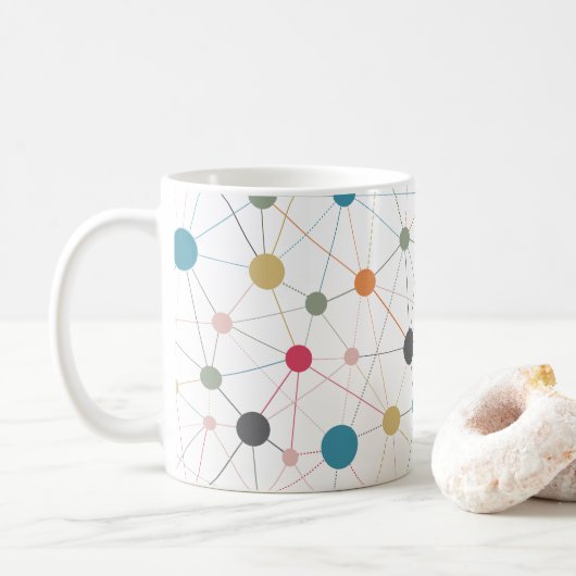 抽象芸術の幾何学的な線とドットの色 コーヒーマグカップ (ドーナツ)