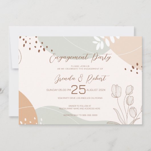 抽象芸術の形状と花婚約パーティ招待状 セーブザデート (正面)