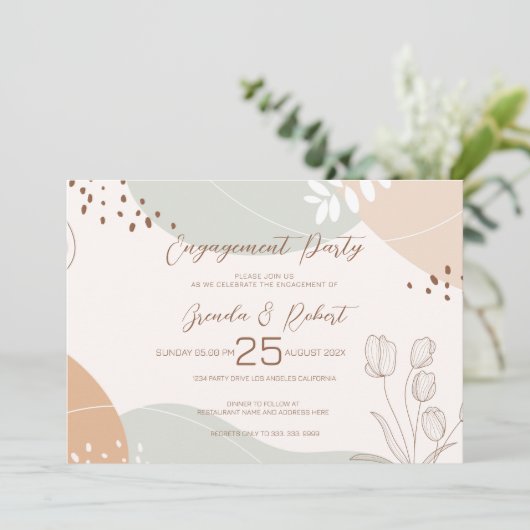 抽象芸術の形状と花婚約パーティ招待状 セーブザデート (スタンド正面)