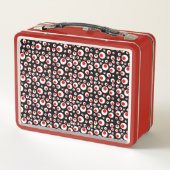 抽象芸術の明るい赤の白の丸黒 メタルランチボックス (裏面)