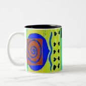 抽象芸術の明るい青 ツートーンマグカップ (左)