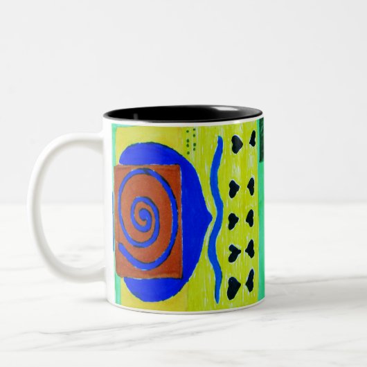 抽象芸術の明るい青 ツートーンマグカップ (左)
