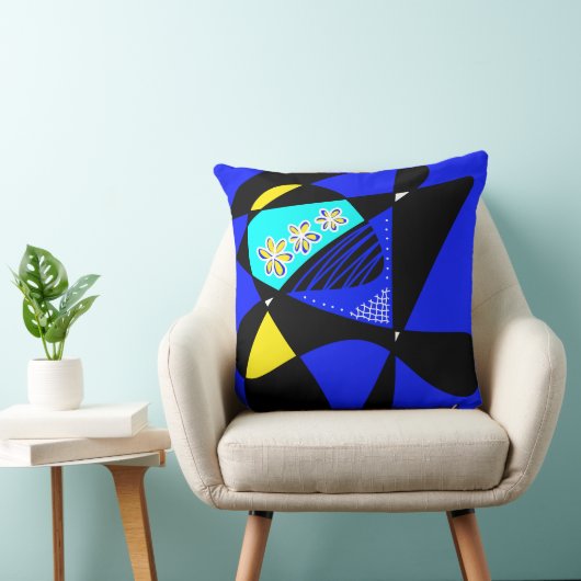 抽象芸術の星とストライプ：シアンの青い黄色の黒 クッション (椅子)