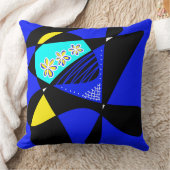 抽象芸術の星とストライプ：シアンの青い黄色の黒 クッション (ブランケット)