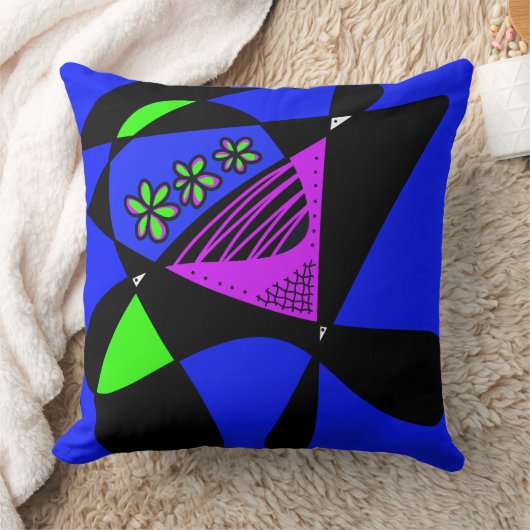 抽象芸術の星とストライプ：青マゼンタ緑 クッション (ブランケット)