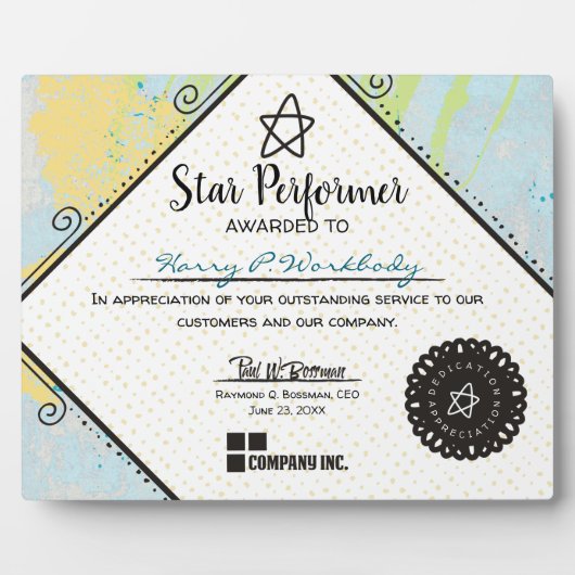 抽象芸術の最高出演者の社員賞受賞 フォトプラーク (正面)