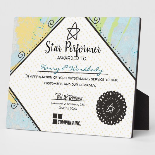 抽象芸術の最高出演者の社員賞受賞 フォトプラーク (側面)