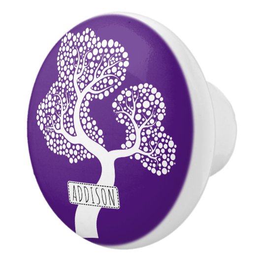 抽象芸術の木で丸と名前は紫王室の色 セラミックノブ (右)