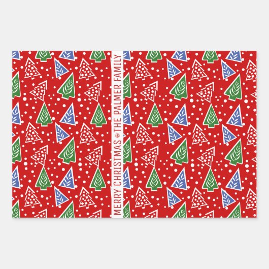 抽象芸術の木とリボン赤い休日 ラッピングペーパーシート (正面2)