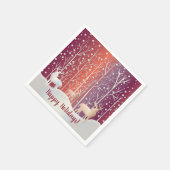 抽象芸術の木と雪 スタンダードカクテルナプキン (角)