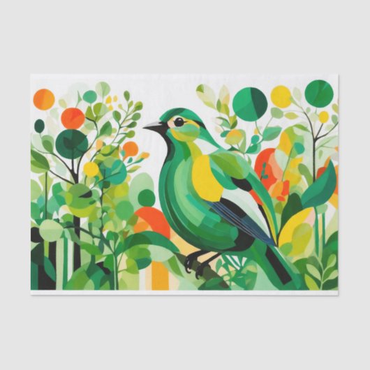 抽象芸術の木の枝に立つ鳥 薄葉紙 (正面)