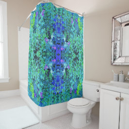 抽象芸術の木目と青葉の模様 シャワーカーテン