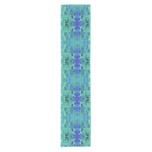 抽象芸術の木目と青葉の模様 ショートテーブルランナー (正面)