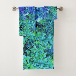 抽象芸術の木目と青葉の模様 バスタオルセット