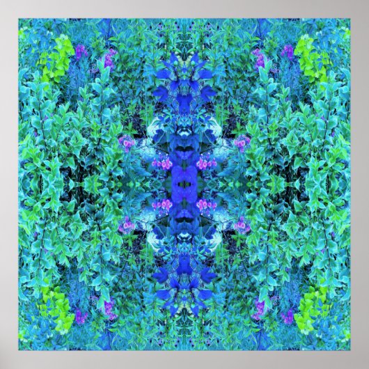 抽象芸術の木目と青葉の模様 ポスター (正面)