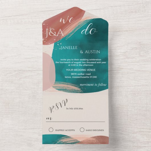 抽象芸術の水の色すべて1つの結婚式の招待 オールインワン招待状 (内側)