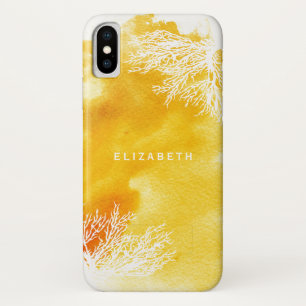 抽象芸術の水の色のスプラッシュ、黄色のサンゴ礁 iPhone X ケース