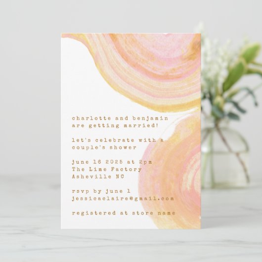 抽象芸術の水の色の絵を描渦巻きカップルのシャワー 招待状 (スタンド正面)