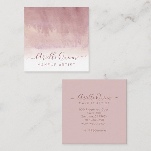 抽象芸術の水の色グラデーションほこりっぽいピンクのメイクアップアーティスト スクエア名刺 (正面/裏面)