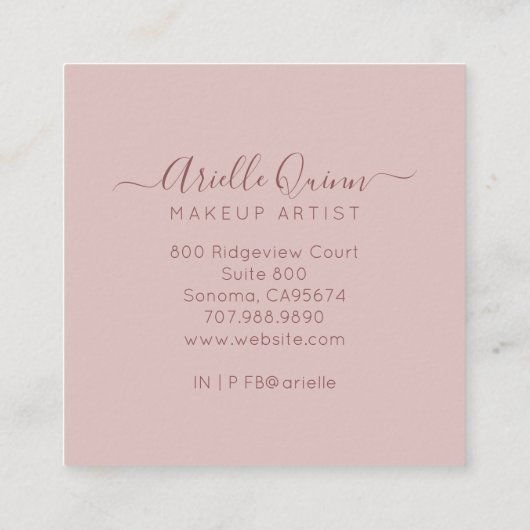 抽象芸術の水の色グラデーションほこりっぽいピンクのメイクアップアーティスト スクエア名刺 (裏面)