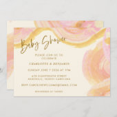 抽象芸術の水の色絵を描渦巻きピンクの赤ん坊シャワー 招待状 (正面/裏面)