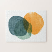 抽象芸術の水彩の形状ティール(緑がかった色)オーガニック美的 ジグソーパズル (横)