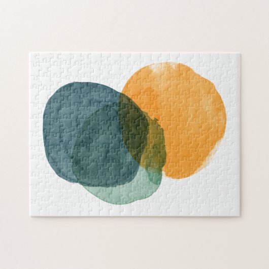 抽象芸術の水彩の形状ティール(緑がかった色)オーガニック美的 ジグソーパズル (横)