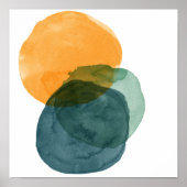 抽象芸術の水彩の形状ティール(緑がかった色)オーガニック美的 ポスター (正面)