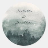 抽象芸術の水彩の森の風景結婚の ラウンドシール (正面)
