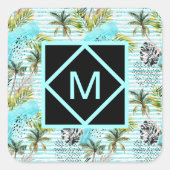 抽象芸術の水彩パームツリーパターン スクエアシール (正面)