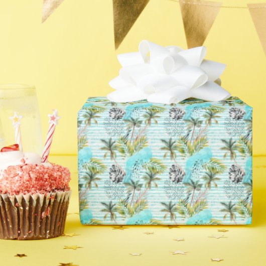 抽象芸術の水彩パームツリーパターン ラッピングペーパー (誕生日パーティー)
