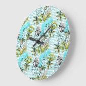 抽象芸術の水彩パームツリーパターン ラージ壁時計 (傾斜)