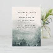 抽象芸術の水彩林の緑の風景結婚の 招待状 (スタンド正面)