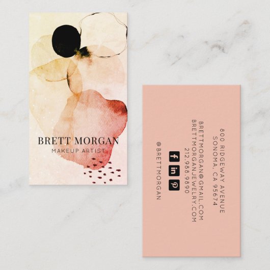 抽象芸術の水彩模様ピンクのメイクアップアーティスト 名刺 (正面/裏面)