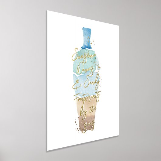 抽象芸術の水彩砂と海のメッセージのボトル 箔ポスター (レイダウン)