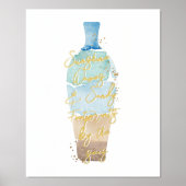 抽象芸術の水彩砂と海のメッセージのボトル 箔ポスター (正面)