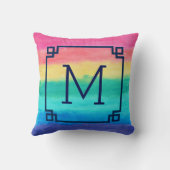 抽象芸術の水彩色（ピンクの青、緑、黄色） クッション (裏面)