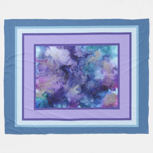 抽象芸術の水色がマーリーパープルとブルーウォーター フリースブランケット (正面(横))