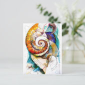 抽象芸術の水色のイラストレーションノーチラス ポストカード (スタンド正面)