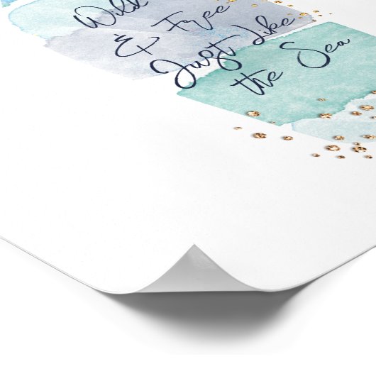 抽象芸術の水色の青い海メッセージ ポスター (角)