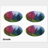 抽象芸術の水色の風景 – 霧の日の出 楕円形シール (シート)