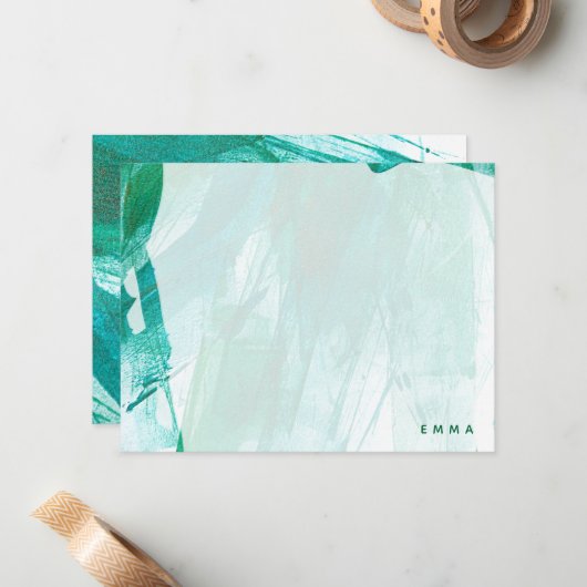 抽象芸術の水色ティール(緑がかった色) ノートカード (正面/裏面インサイチュ)