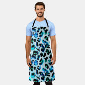 抽象芸術の水色ヒョウの皮膚パターン エプロン (着用した状態)