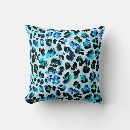 抽象芸術の水色ヒョウの皮膚パターン クッション (正面)