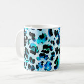 抽象芸術の水色ヒョウの皮膚パターン コーヒーマグカップ (正面左)