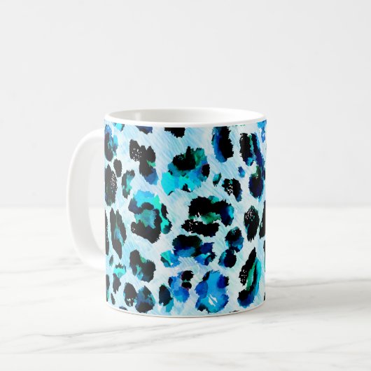 抽象芸術の水色ヒョウの皮膚パターン コーヒーマグカップ (正面左)